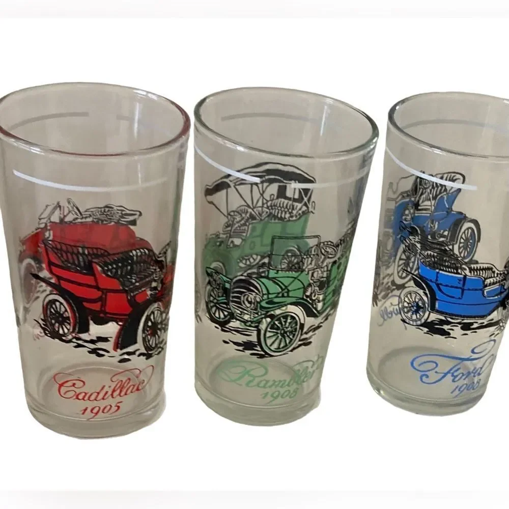 Set of 6 Vintage glasses antique cars and trucks